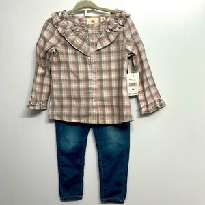 NWT- ag kids jeans with ruffle collar button down top. Size 24 months